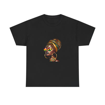 Afrocentric Headwrap T-Shirt — Colorful Black Queen Profile Tee