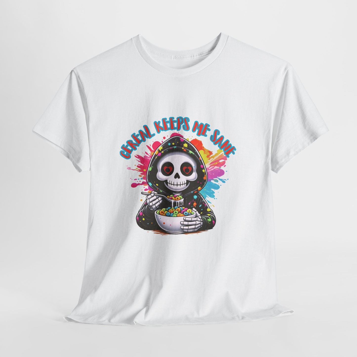 ☕💀 Cereal Keeps Me Sane – Funny Skull Coffee Lover Graphic Tee 😅