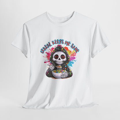 ☕💀 Cereal Keeps Me Sane – Funny Skull Coffee Lover Graphic Tee 😅