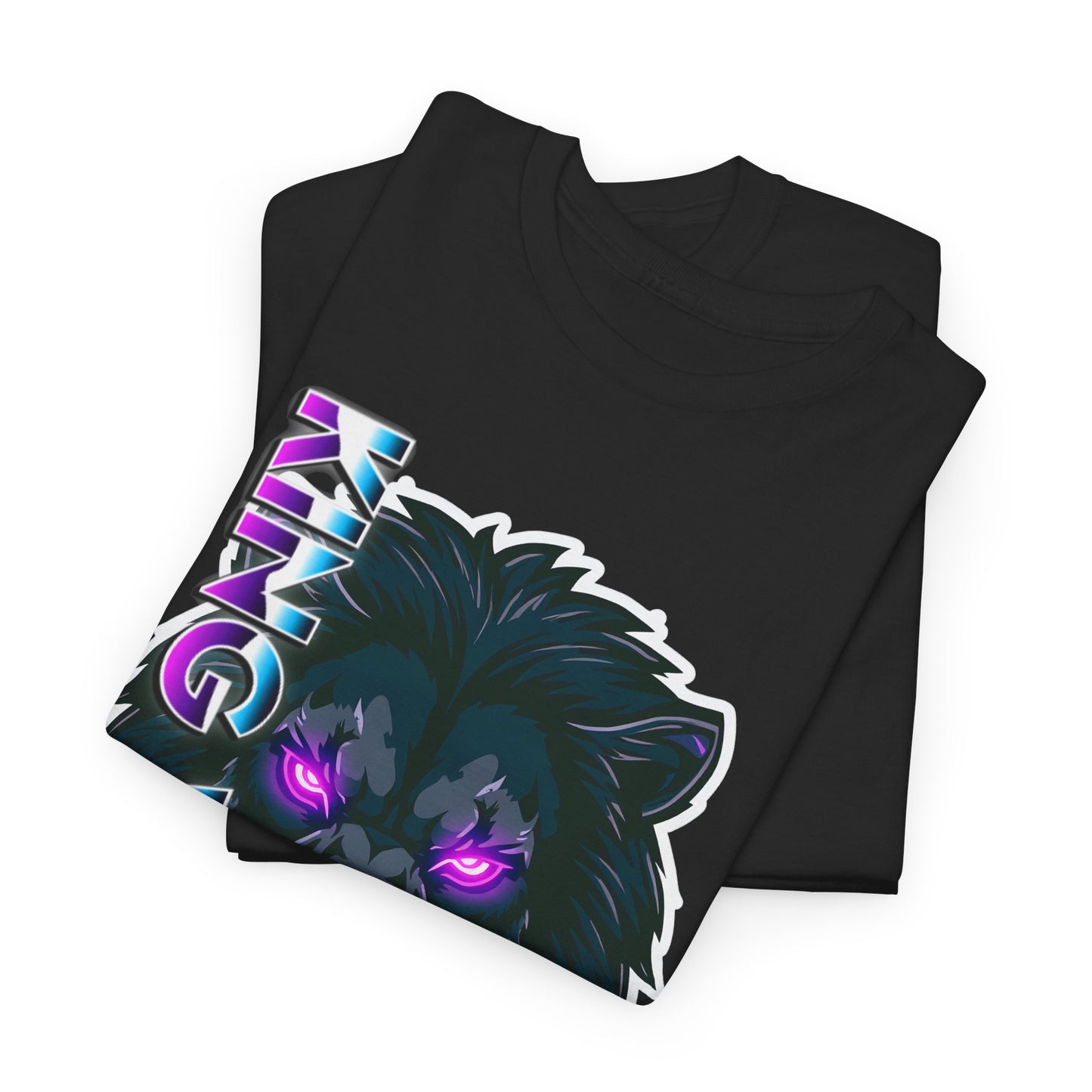 Lion Vibes Graphic Tee — Neon Retro Cat with "King Vibes" Text