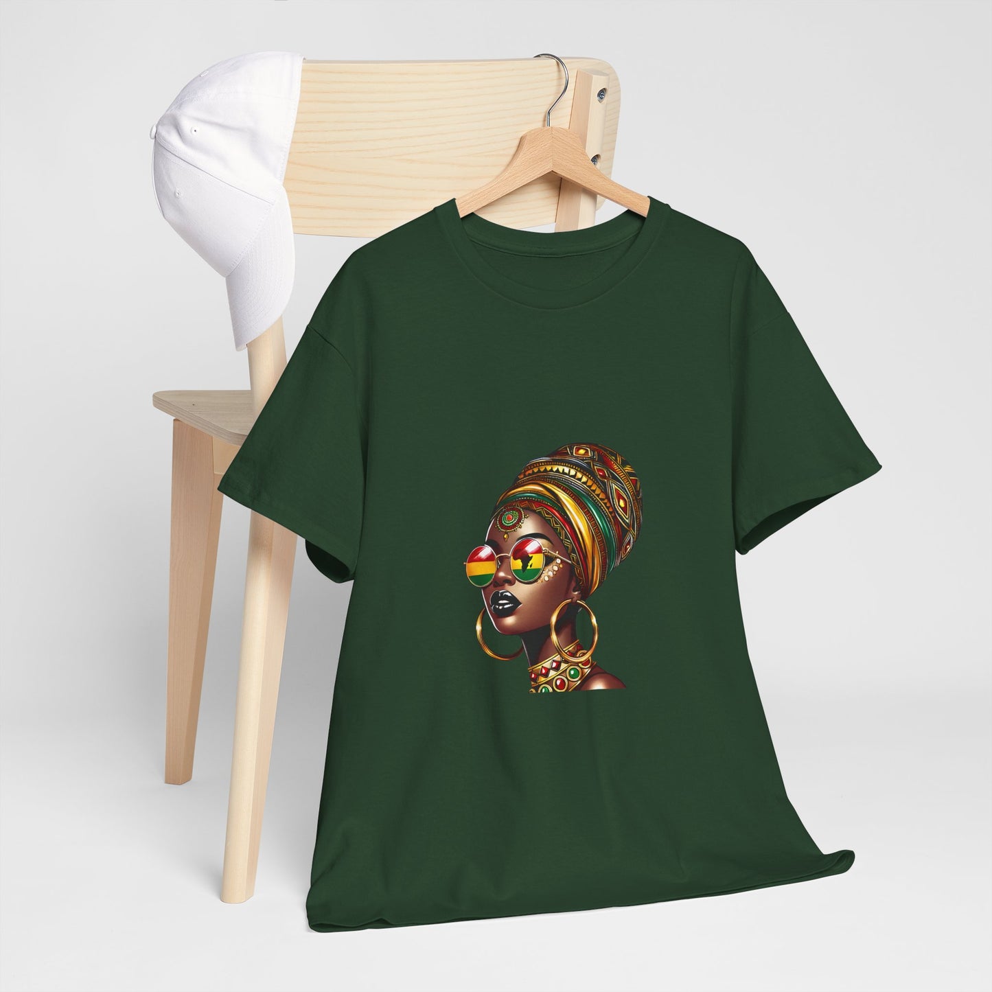 Afrocentric Headwrap T-Shirt — Colorful Black Queen Profile Tee