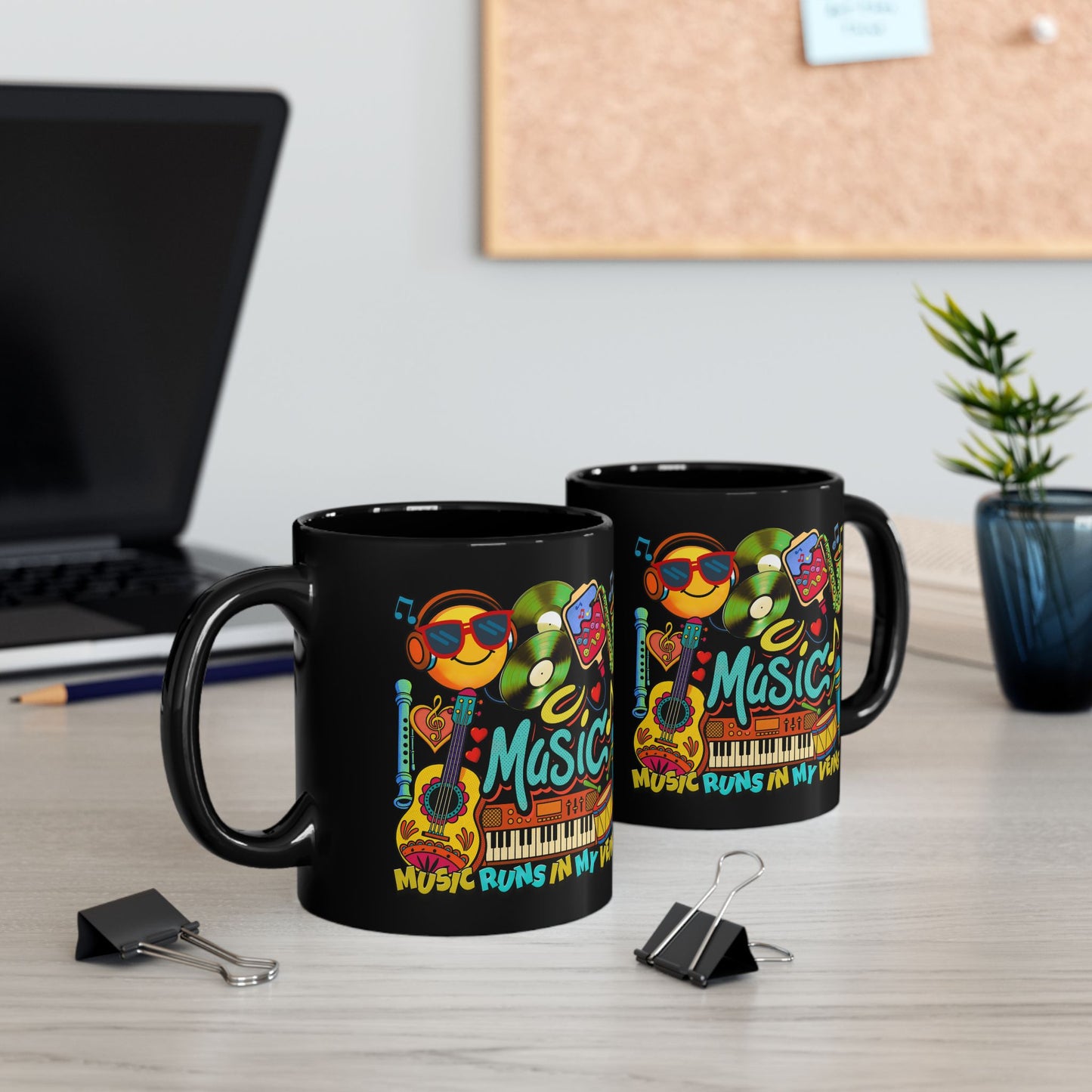 🎶☕ Music Runs In My Veins Mug 🎧✨– Colorful Music Lover Coffee Cup (11oz/15oz)