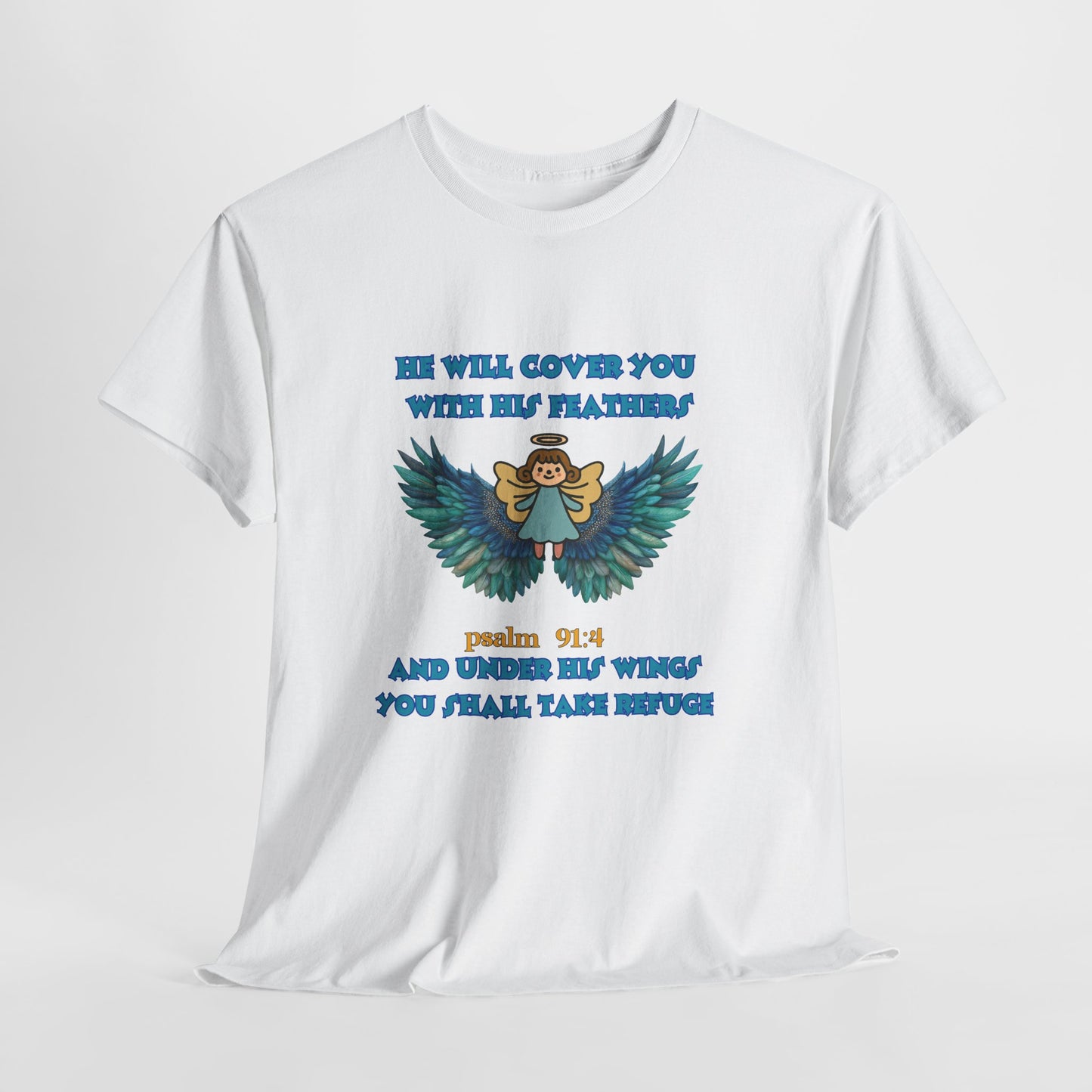 Psalm 91 Angel Wings T-Shirt — "He Will Cover You With His Feathers" Christian Tee