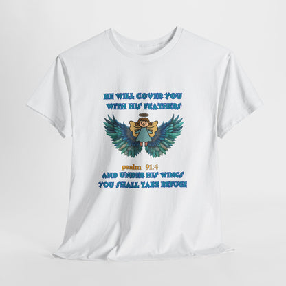 Psalm 91 Angel Wings T-Shirt — "He Will Cover You With His Feathers" Christian Tee