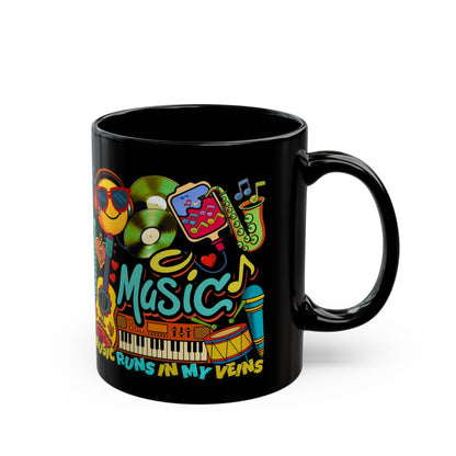 🎶☕ Music Runs In My Veins Mug 🎧✨– Colorful Music Lover Coffee Cup (11oz/15oz)