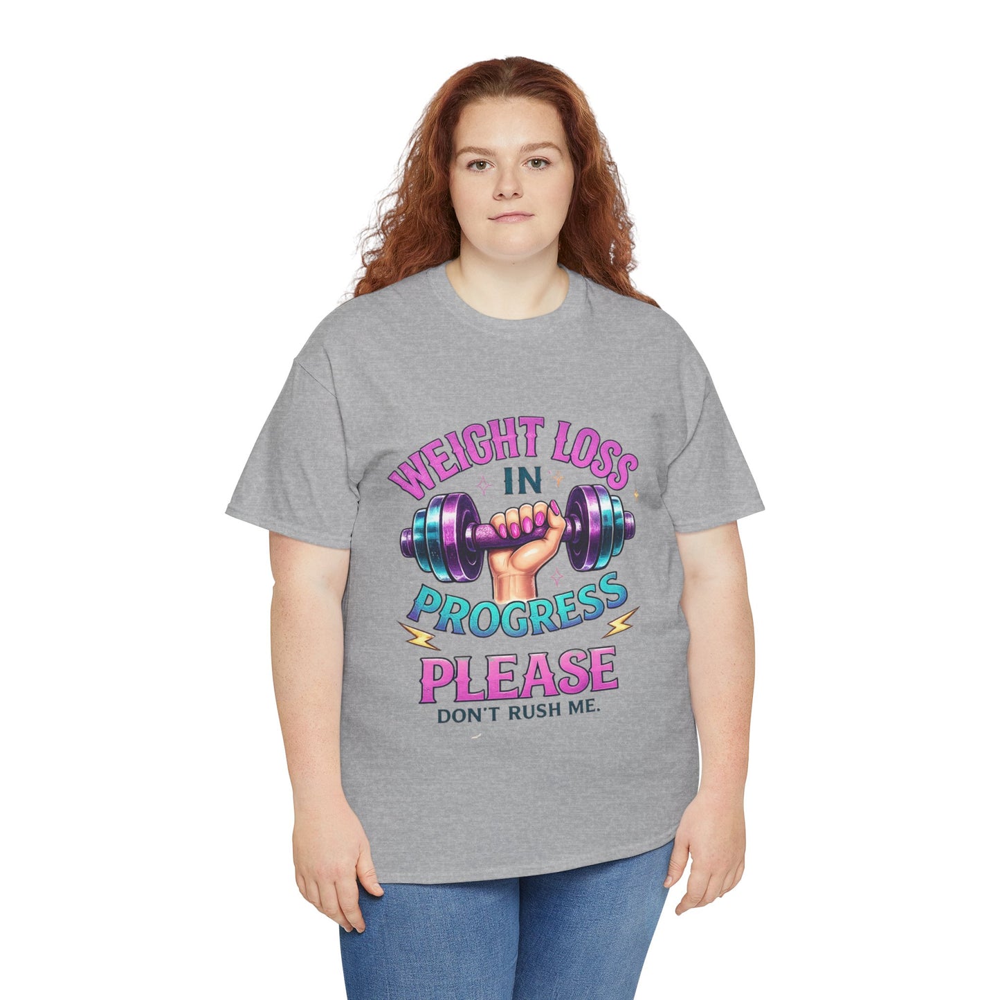 Weight Loss In Progress Please T‑Shirt — Funny Motivational Gym Tee