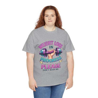 Weight Loss In Progress Please T‑Shirt — Funny Motivational Gym Tee
