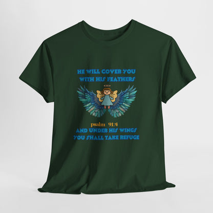 Psalm 91 Angel Wings T-Shirt — "He Will Cover You With His Feathers" Christian Tee