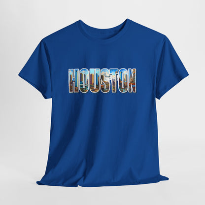 🌆 Houston Photo-Block Skyline Tee – Bold City Pride Shirt 🤘