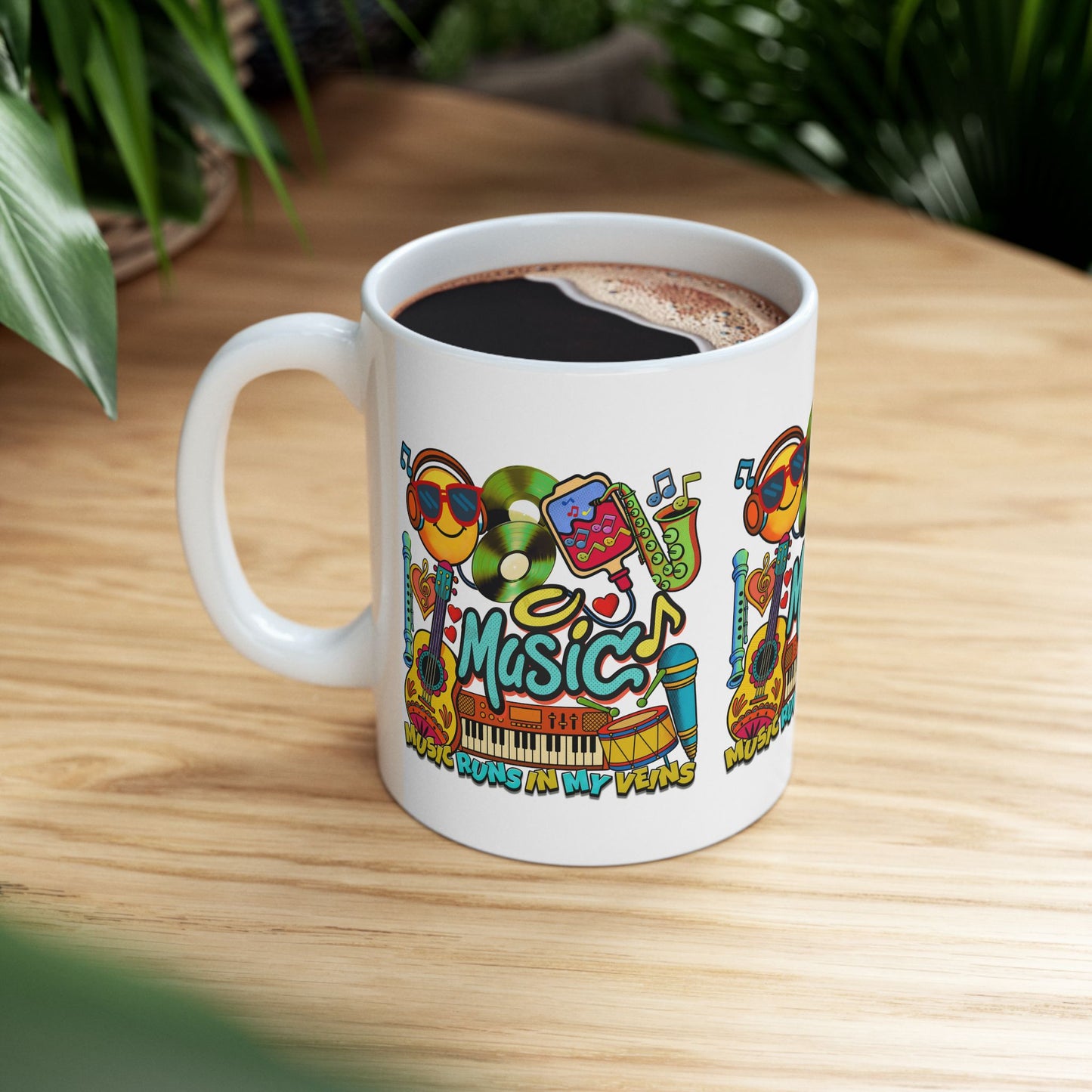 🎶☕ Music Runs In My Veins Mug 🎧✨— Colorful Music Lover mug (11oz, 15oz)