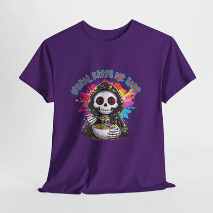 ☕💀 Cereal Keeps Me Sane – Funny Skull Coffee Lover Graphic Tee 😅