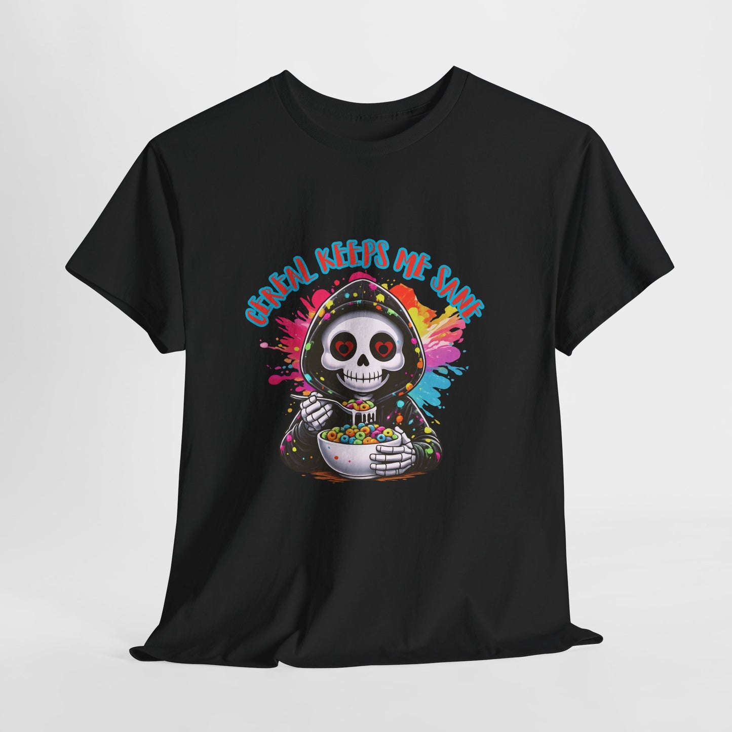 ☕💀 Cereal Keeps Me Sane – Funny Skull Coffee Lover Graphic Tee 😅