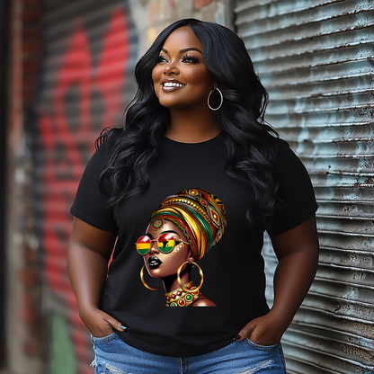 Afrocentric Headwrap T-Shirt — Colorful Black Queen Profile Tee