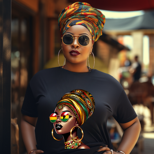 Afrocentric Headwrap T-Shirt — Colorful Black Queen Profile Tee