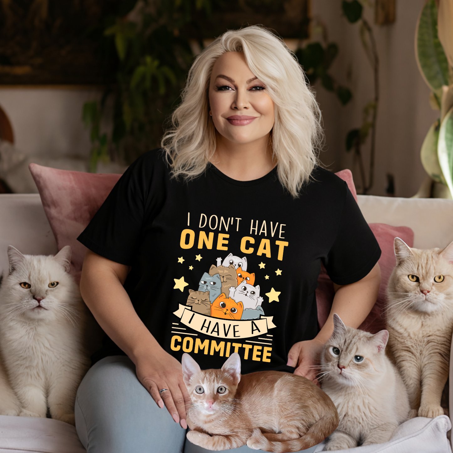 Cat T-Shirt — "I Don't Have One Cat, I Have a Committee"  UNISEX Cute Cat Lover Tee