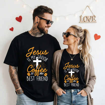 Christian Coffee T-Shirt — "Jesus is My Savior, Coffee is My Best Friend" Graphic Tee