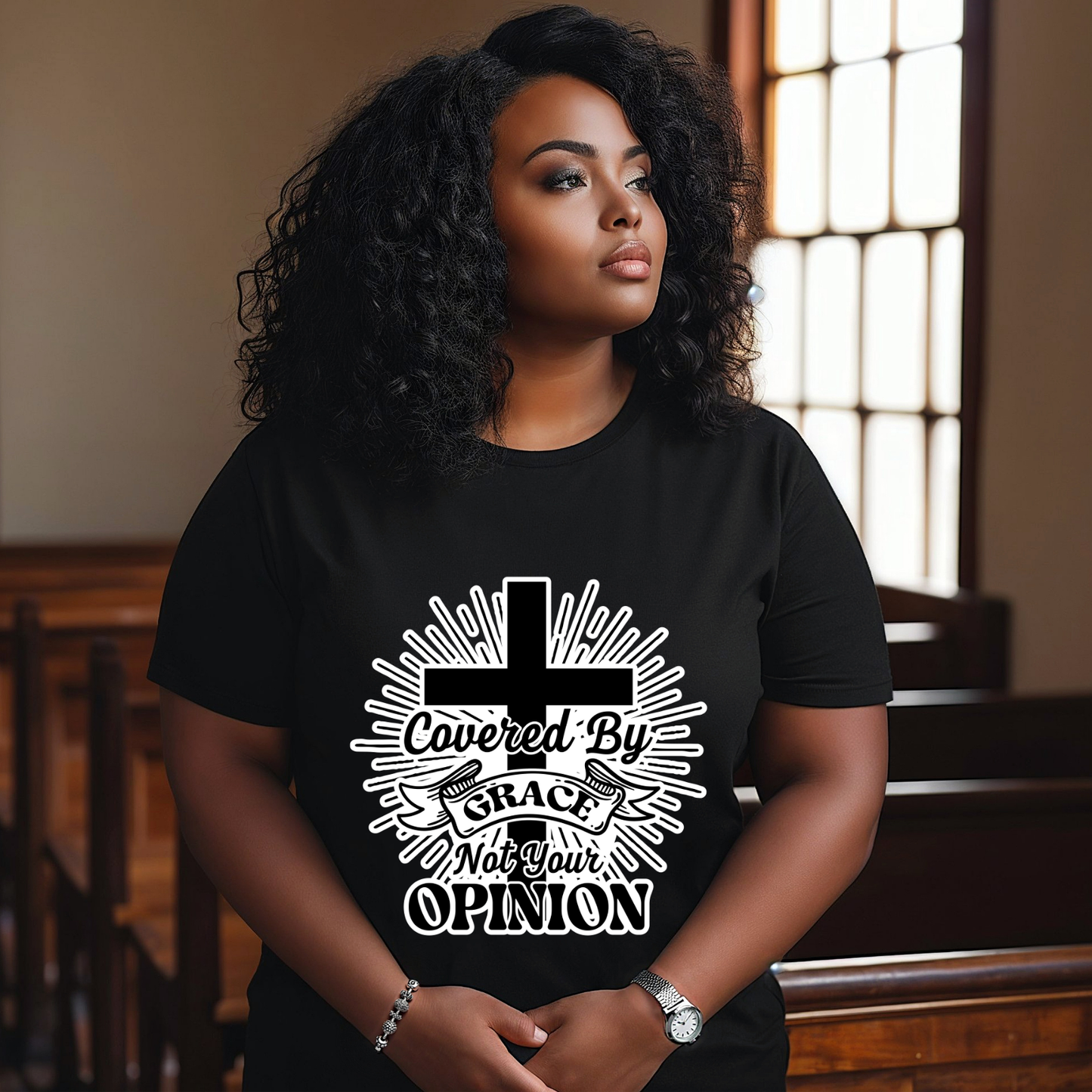 Covered by Grace, Not Your Opinion Christian Tee