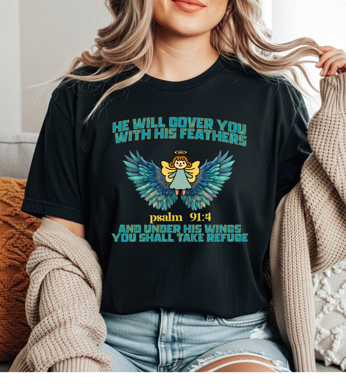 🕊️✨ Covered & Protected – Psalm 91:4 Faith Christian Tee ✨🕊️