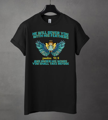 🕊️✨ Covered & Protected – Psalm 91:4 Faith Christian Tee ✨🕊️