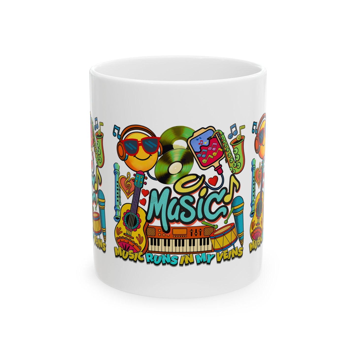 🎶☕ Music Runs In My Veins Mug 🎧✨— Colorful Music Lover mug (11oz, 15oz)
