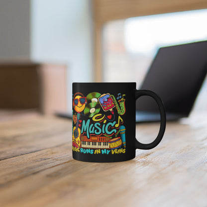 🎶☕ Music Runs In My Veins Mug 🎧✨– Colorful Music Lover Coffee Cup (11oz/15oz)