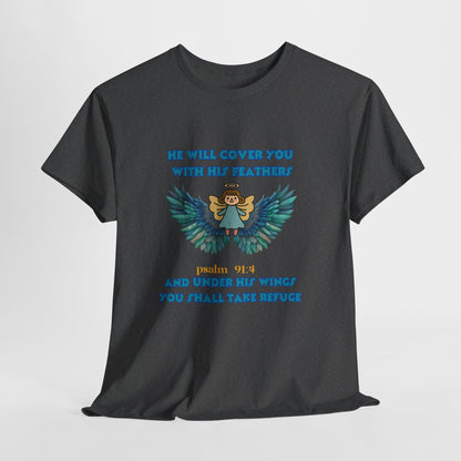 Psalm 91 Angel Wings T-Shirt — "He Will Cover You With His Feathers" Christian Tee