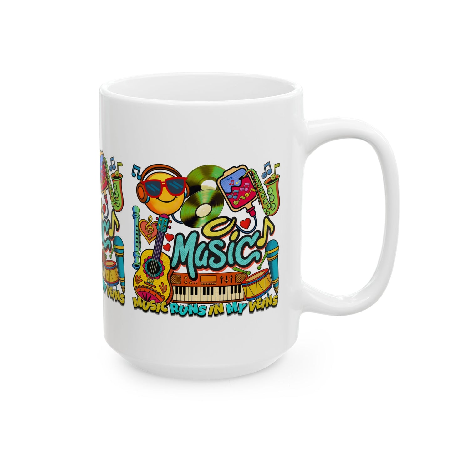 🎶☕ Music Runs In My Veins Mug 🎧✨— Colorful Music Lover mug (11oz, 15oz)