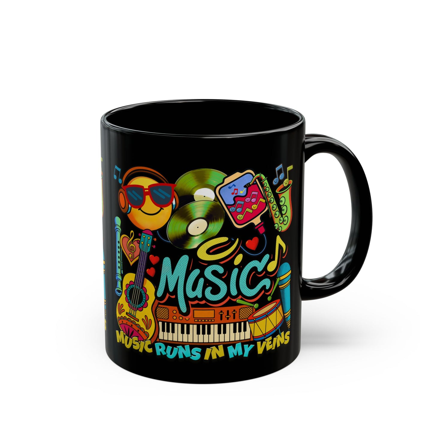 🎶☕ Music Runs In My Veins Mug 🎧✨– Colorful Music Lover Coffee Cup (11oz/15oz)
