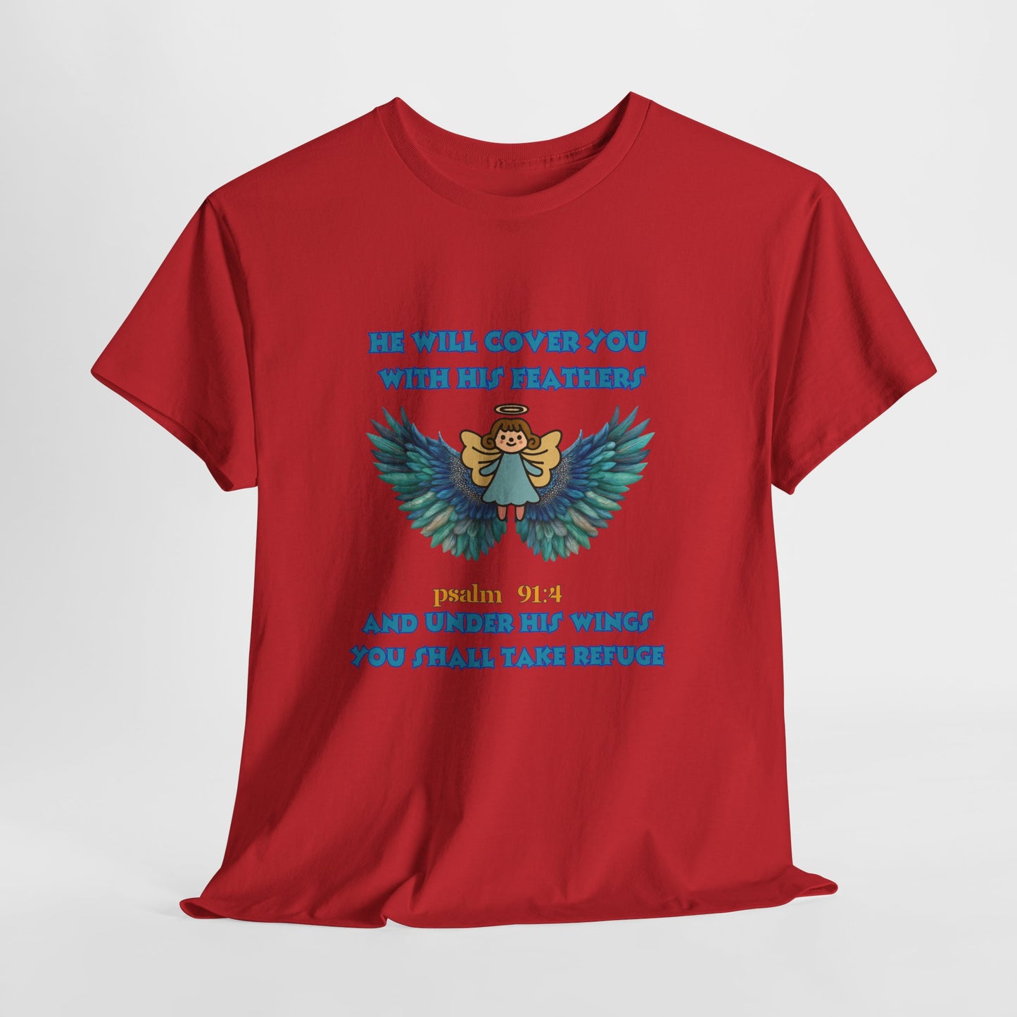 Psalm 91 Angel Wings T-Shirt — "He Will Cover You With His Feathers" Christian Tee