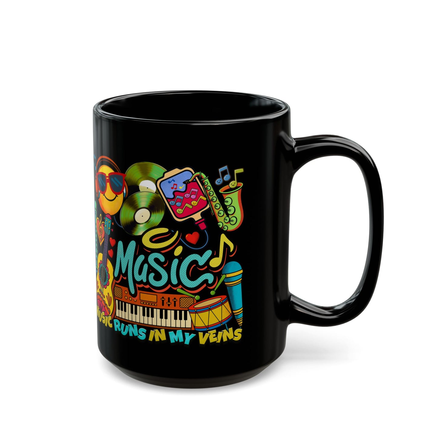 🎶☕ Music Runs In My Veins Mug 🎧✨– Colorful Music Lover Coffee Cup (11oz/15oz)