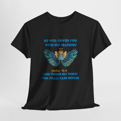 Psalm 91 Angel Wings T-Shirt — "He Will Cover You With His Feathers" Christian Tee