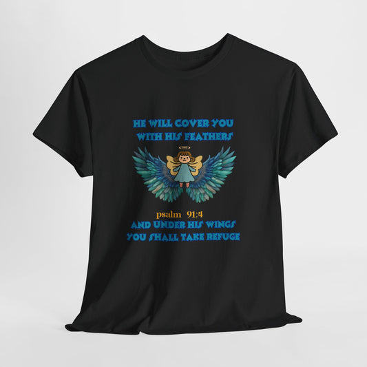 Psalm 91 Angel Wings T-Shirt — "He Will Cover You With His Feathers" Christian Tee