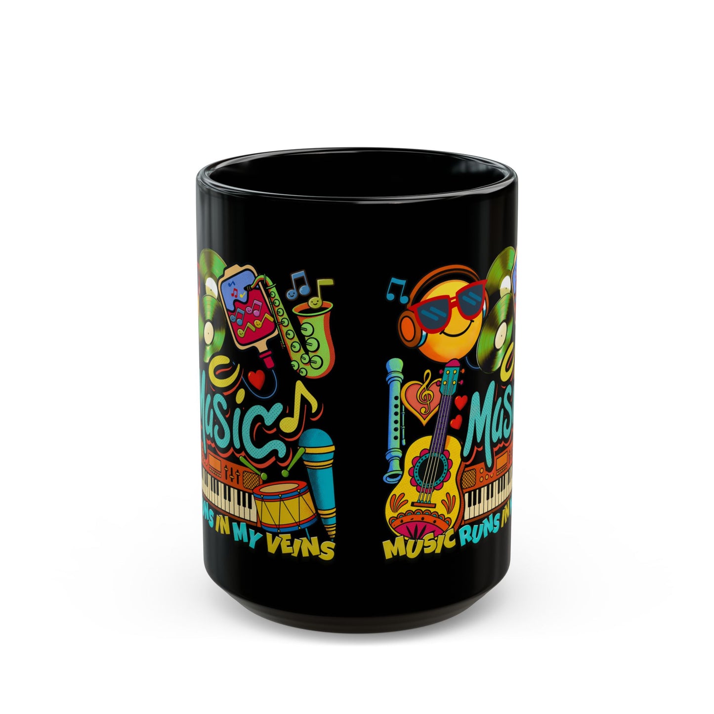 🎶☕ Music Runs In My Veins Mug 🎧✨– Colorful Music Lover Coffee Cup (11oz/15oz)