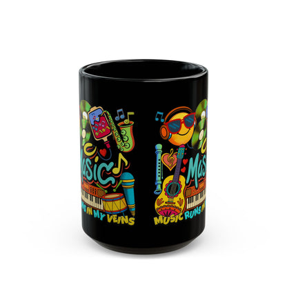 🎶☕ Music Runs In My Veins Mug 🎧✨– Colorful Music Lover Coffee Cup (11oz/15oz)