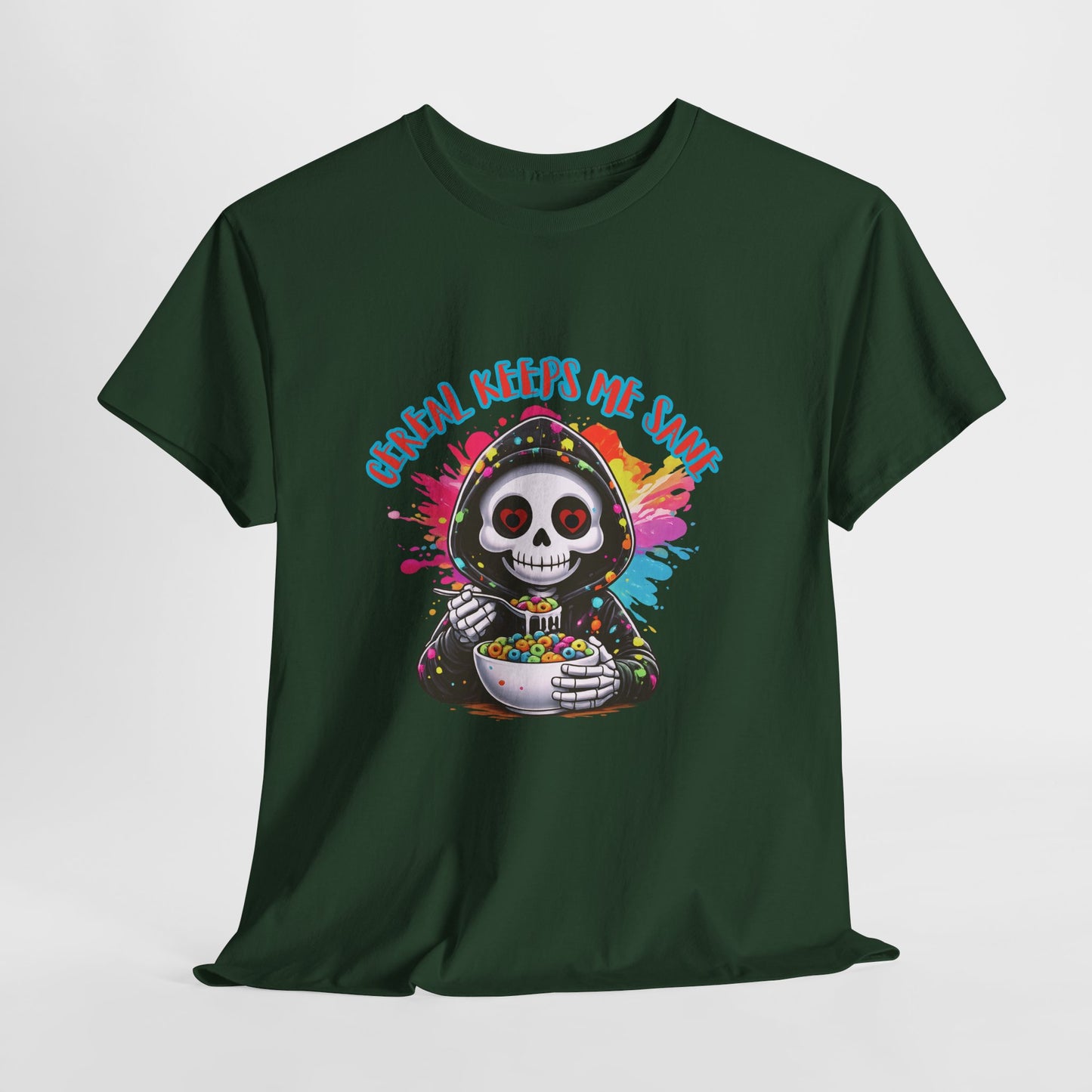 ☕💀 Cereal Keeps Me Sane – Funny Skull Coffee Lover Graphic Tee 😅