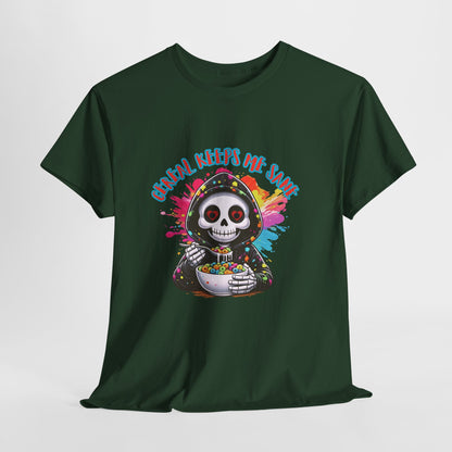 ☕💀 Cereal Keeps Me Sane – Funny Skull Coffee Lover Graphic Tee 😅