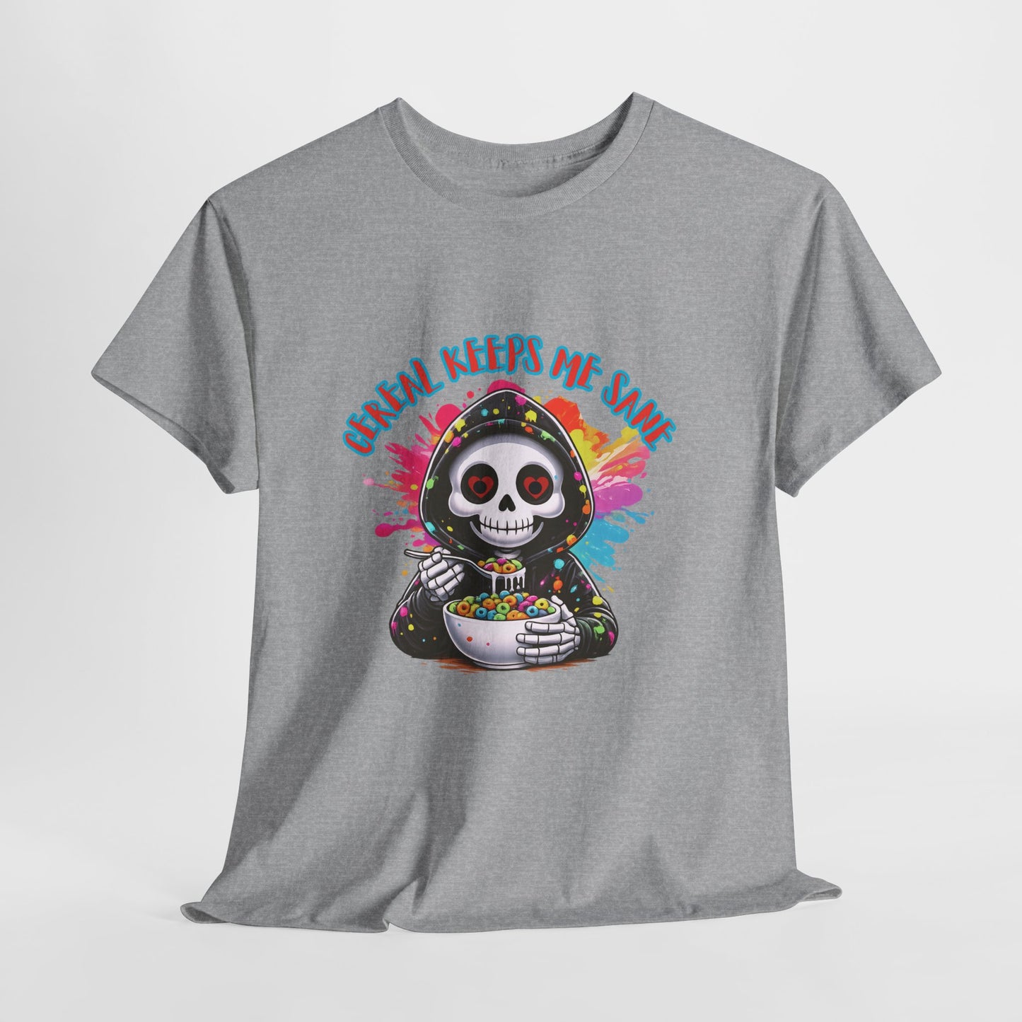 ☕💀 Cereal Keeps Me Sane – Funny Skull Coffee Lover Graphic Tee 😅