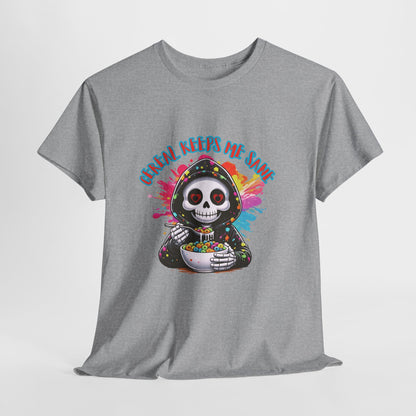 ☕💀 Cereal Keeps Me Sane – Funny Skull Coffee Lover Graphic Tee 😅